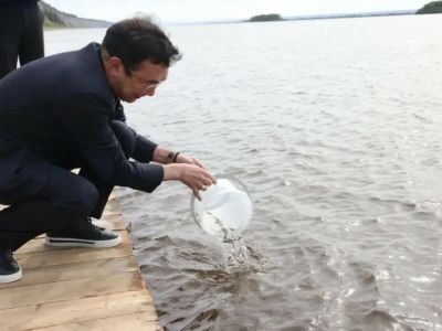 Айсен Николаев принял участие в выпуске мальков в реку Лену