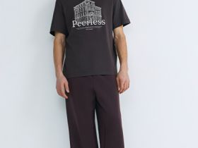 Футболка из хлопка с принтом, Коричневый