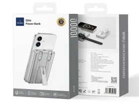 Внешний аккумулятор WiWU Elite MagSafe Wi-P056 10000mAh 15W кабель Type-C, Lightning/подставка (серебристый)