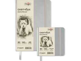 Скетчбук Гамма "Студия" А5 80 л 140 г, серебро, твердая обложка, на резинке, слоновая кость