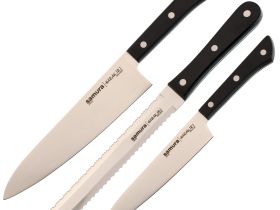 Подарочный набор из 3-х кухонных ножей Samura Harakiri (универсальный, для замороженных продуктов, шеф), сталь Aus 8, рукоять ABS-пластик