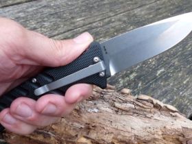 Автоматический нож Boker Plus Strike Spearpoint, сталь AUS-8, рукоять алюминий, черный, тактический выкидной нож
