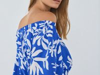 Укороченная блузка с принтом, Синий