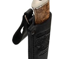 Шкуросъёмный нож Гид, сталь дамаск, рукоять карельская береза