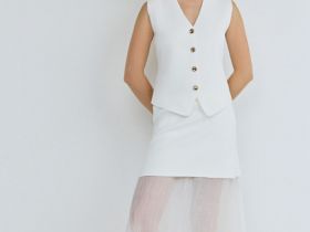 Двуслойная юбка с полупрозрачным подолом, Белый