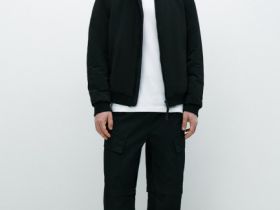 Утеплённый бомбер с воротником-стойкой, Черный