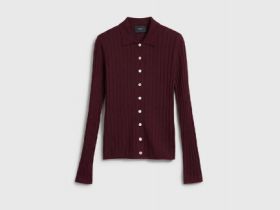 Кардиган в рубчик с шерстью, Фиолетовый