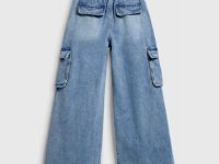 Широкие джинсы с карго-карманами для девочек, Голубой