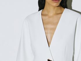 Однобортный жакет с цельнокроенным рукавом, Белый