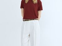 Зауженные брюки с поясом, Белый