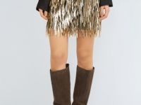 Мини-юбка с длинными пайетками, Золотой