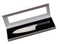 Кухонный нож Поварской Сантоку Hatamoto Kaizen HVT-003B, 18.5 см, сталь AUS-8, рукоять ABS-пластик, черный