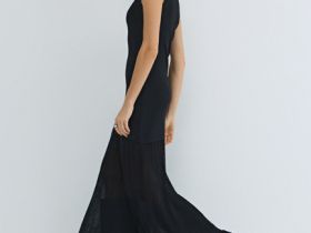 Вязаное платье с драпированной юбкой, Черный