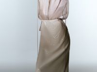 Полупрозрачная блузка из органзы с тонким поясом, Бежевый