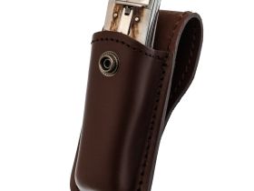 Автоматический многофункциональный нож Mikov Predator, сталь 420, рукоять рог оленя, чехол из кожи