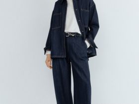 Широкие джинсы из тонкого денима с поясом на резинке, Синий