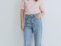 Прямые джинсы с брелоком, Голубой