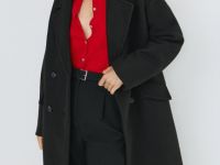 Длинное двубортное пальто, Черный