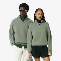 Хлопковый свитшот Lacoste унисекс свободного кроя из плотного флиса с застежкой-молнией на воротнике
