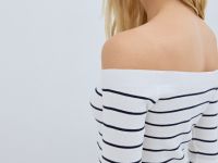 Лонгслив в полоску с открытыми плечами, Белый