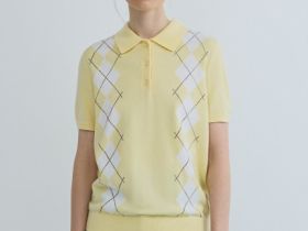 Джемпер поло с ромбами, Желтый