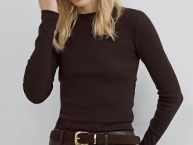 Лонгслив в рубчик, Коричневый