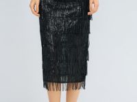 Прямая юбка с бахромой из пайеток, Черный