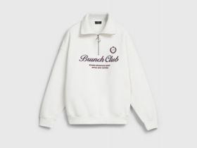 Толстовка с принтом и воротником на молнии, Бежевый