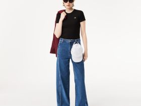 Женская футболка Lacoste приталенного кроя из хлопка в рубчик