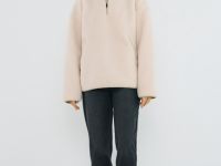 Толстовка из шерпы с воротником на молнии, Бежевый