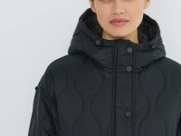 Удлинённая куртка с капюшоном, Черный