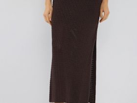 Юбка макси ажурной вязки, Коричневый