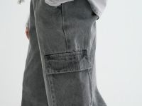 Широкие джинсы с карго-карманами для девочек, Серый