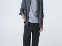 Рубашка с воротником мао, Серый