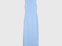 Вязаное платье в рубчик с воротником-стойкой, Голубой