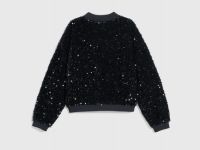 Бомбер из велюра с пайетками для девочек, Черный