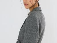 Однобортный жакет с тонким поясом, Серый