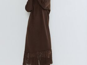 Вязаное платье с бахромой, Коричневый