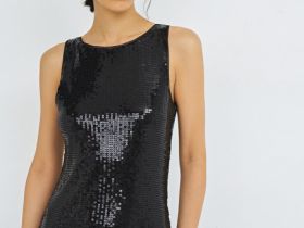 Платье миди с пайетками, Черный