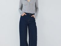 Свободные жатые джинсы с высокой посадкой, Синий