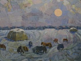 Живописец Федот Макаров подарил НХМ картины якутского снайпера и охотника