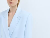 Двубортный льняной жакет, Голубой