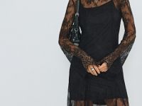 Кружевное платье с длинными рукавами, Черный