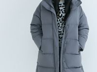 Длинный пуховик для девочек, Серый