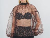Блузка из органзы с леопардовым принтом, Коричневый
