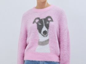 Пушистый джемпер с принтом собаки, Розовый
