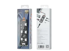 Адаптер Wiwu Cyber HUB USB-C 8 в 1 на 2xUSB 3.0/USB 2.0/SD/TF (3.0)/HDMI (4K30)/PD/RJ45 (CB008) (Gray)