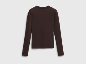 Лонгслив в рубчик, Коричневый