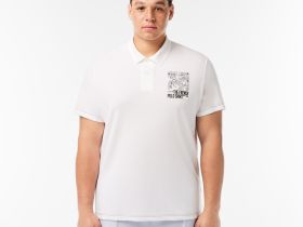 Мужское поло Lacoste с контрастным принтом