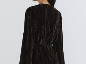 Блузка из жатого бархата с поясом, Коричневый